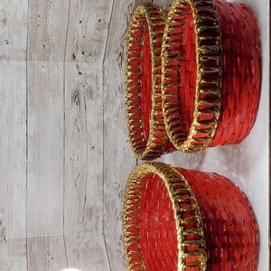 Set of 3 Red Vintage Wicker Baskets